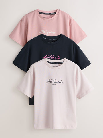 smALLSAINTS Pink/Black Script Logo Crew Neck Relaxed T-Shirts 3 Pack
