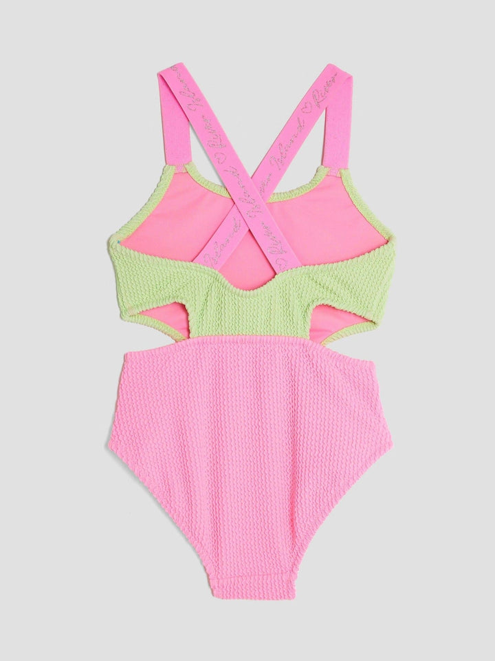 River Island Green Girls Elastic Colour Block Swimsuit