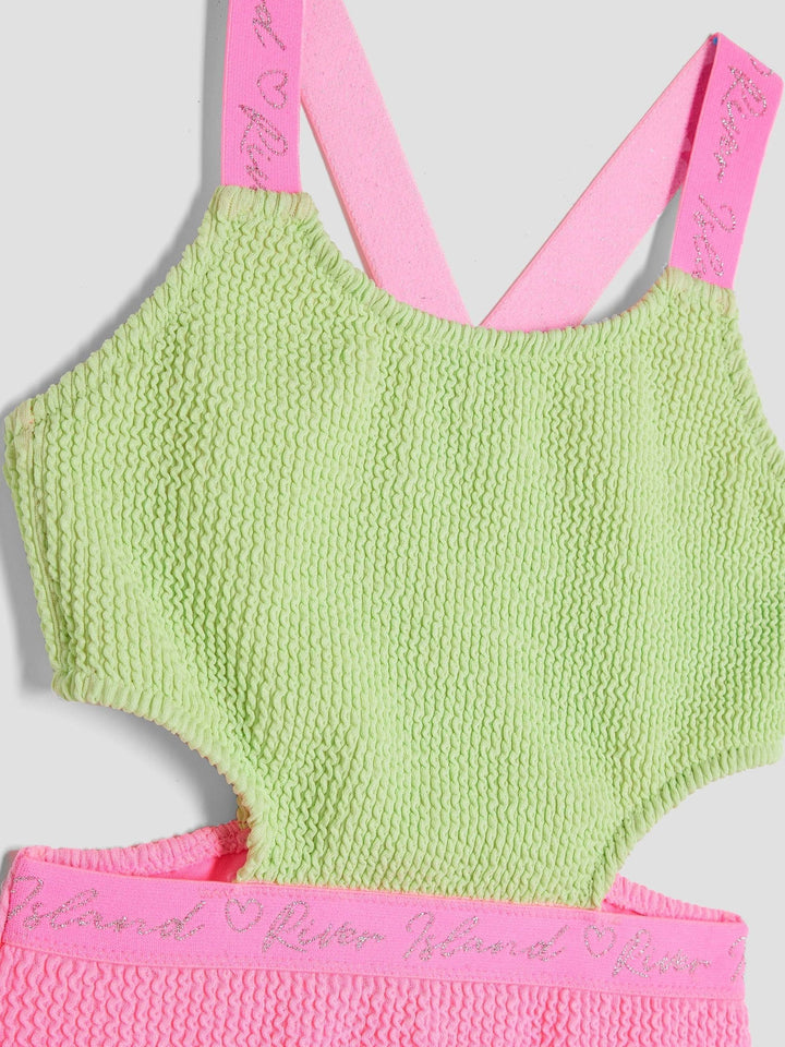 River Island Green Girls Elastic Colour Block Swimsuit