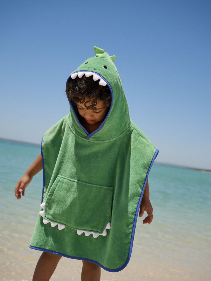 Green Dino Towelling Poncho (9mths-6yrs)