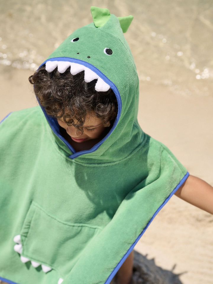Green Dino Towelling Poncho (9mths-6yrs)