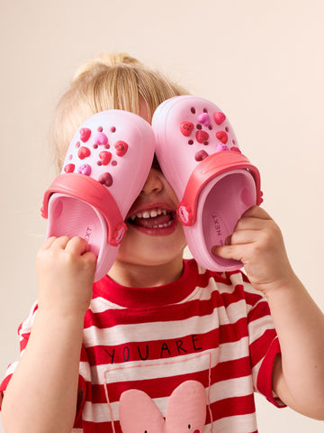 Pink/Red Hearts Standard Fit (F) Character Clogs