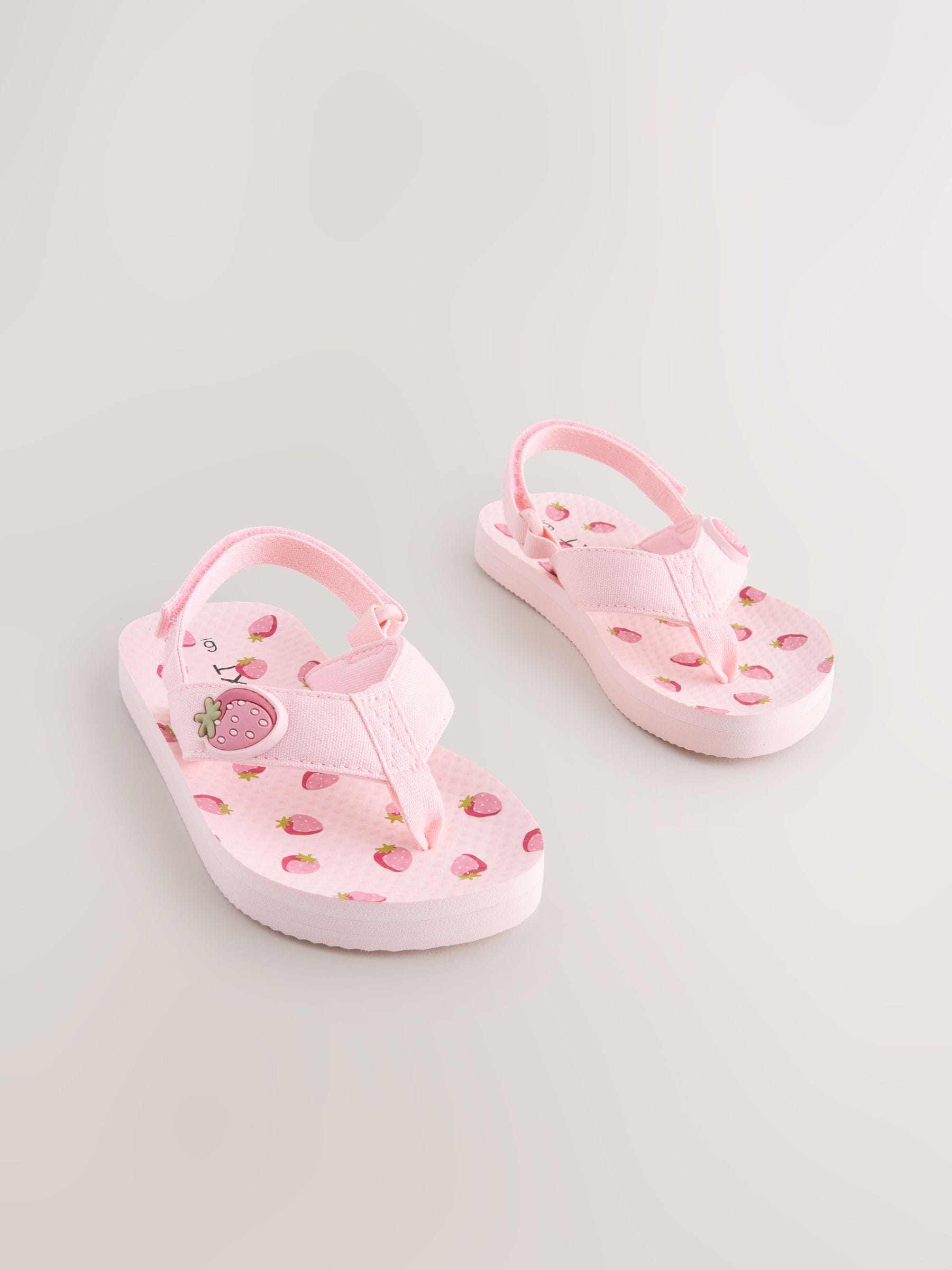 Pink Strawberry Flip Flops With Back Strap