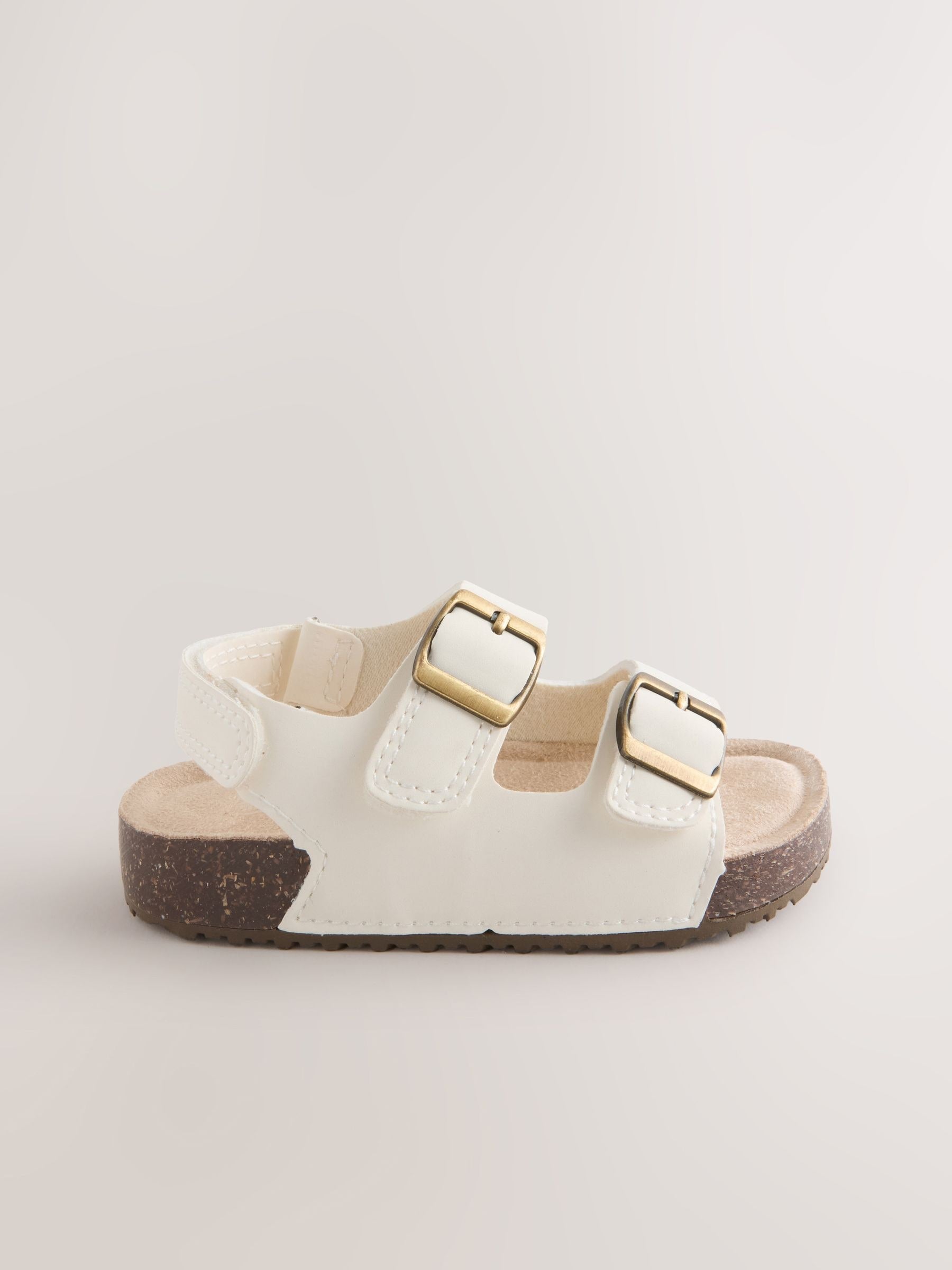 White Standard Fit (F) Double Buckle Cushioned Footbed Sandals