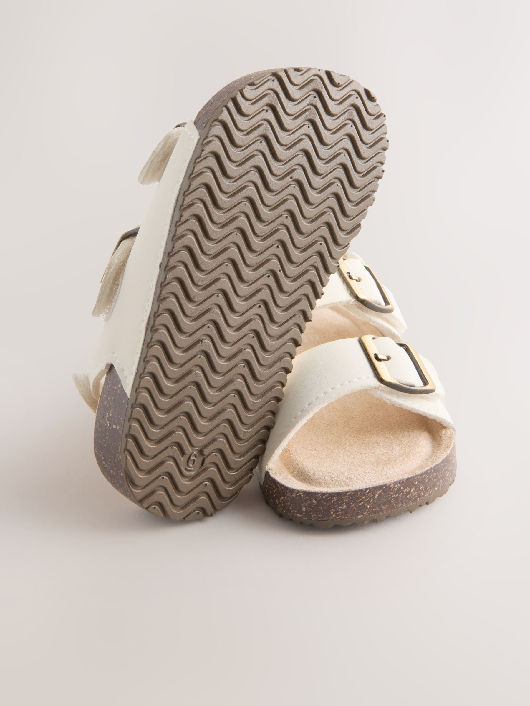 White Standard Fit (F) Double Buckle Cushioned Footbed Sandals