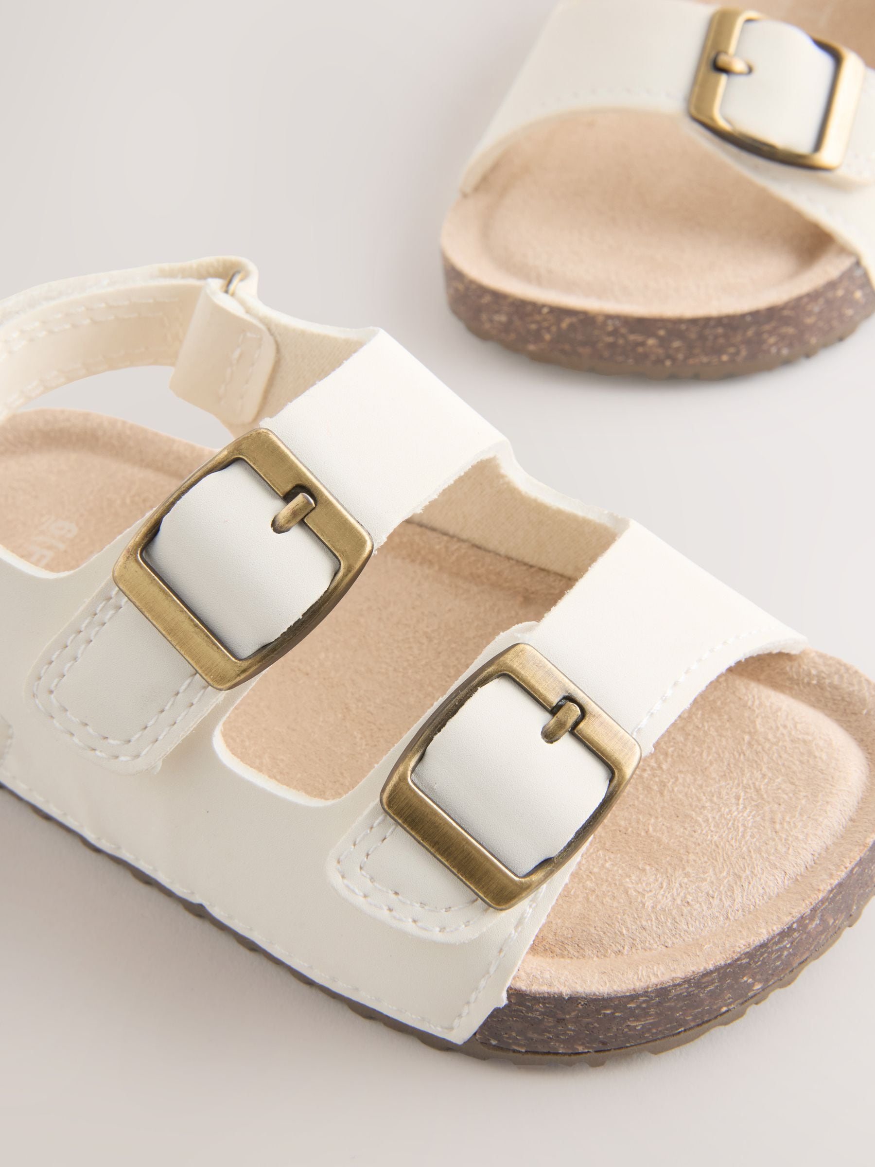 White Standard Fit (F) Double Buckle Cushioned Footbed Sandals