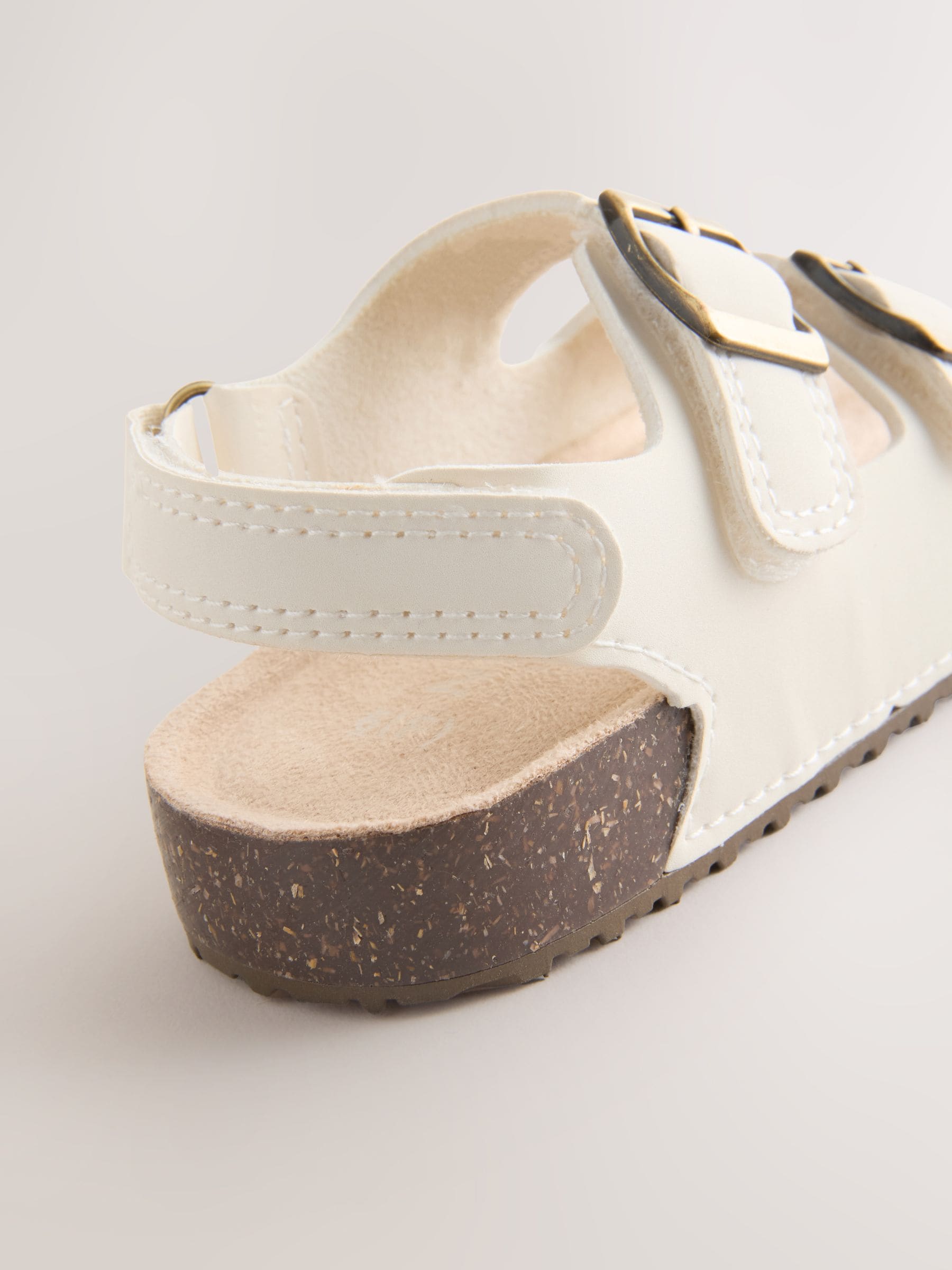 White Standard Fit (F) Double Buckle Cushioned Footbed Sandals