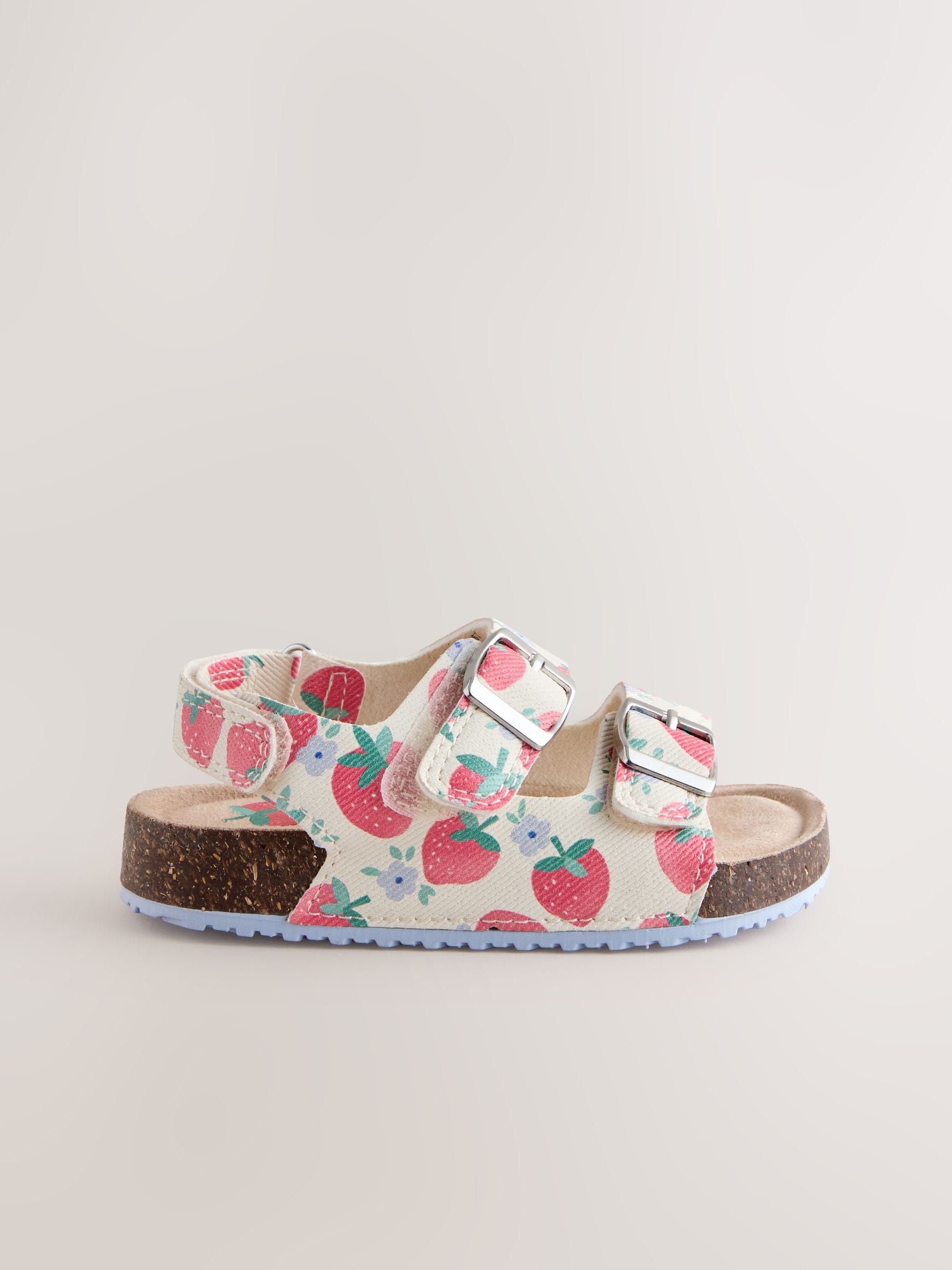 Red/White Strawberry Wide Fit (G) Double Buckle Cushioned Footbed Sandals