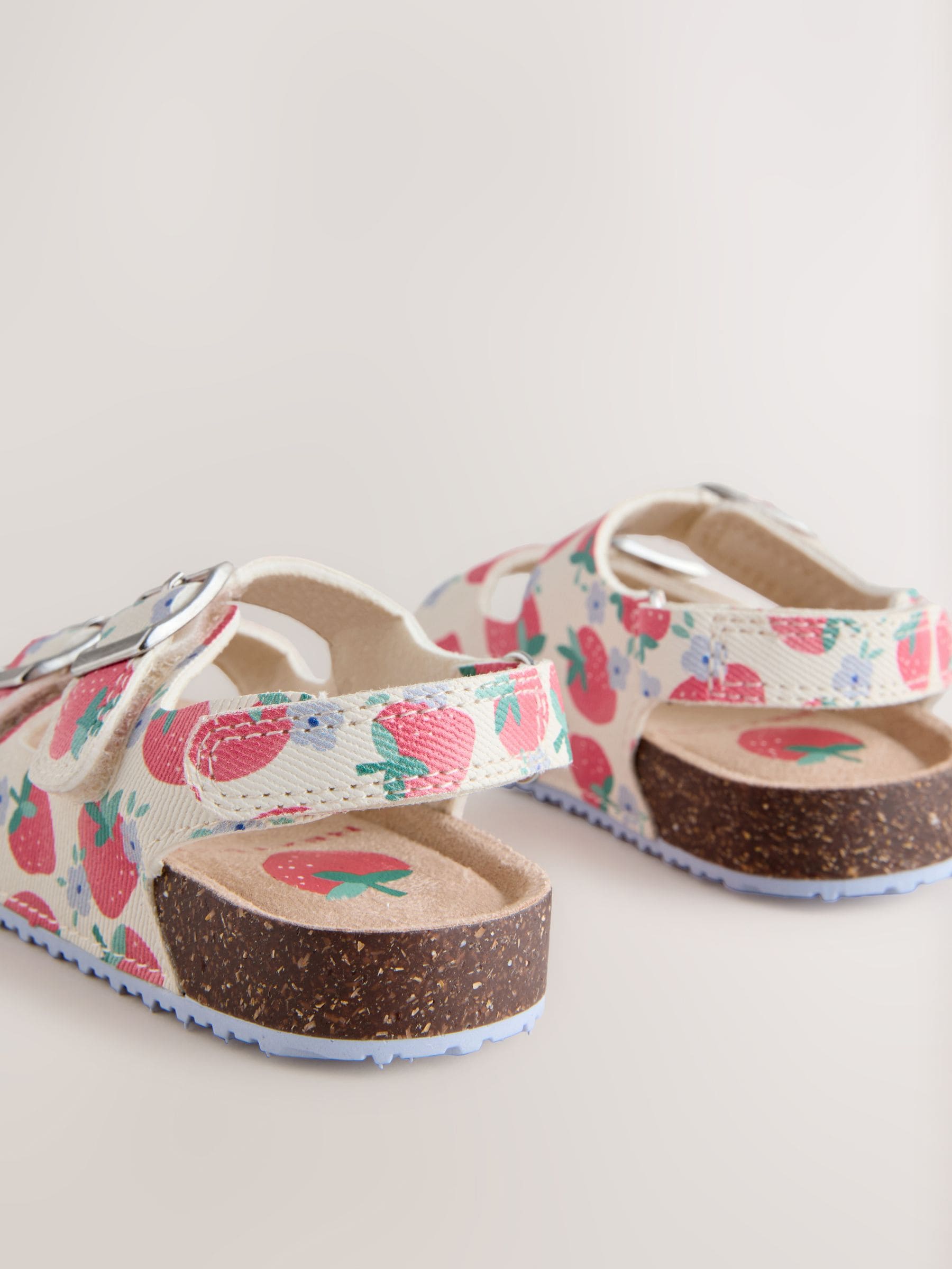 Red/White Strawberry Wide Fit (G) Double Buckle Cushioned Footbed Sandals