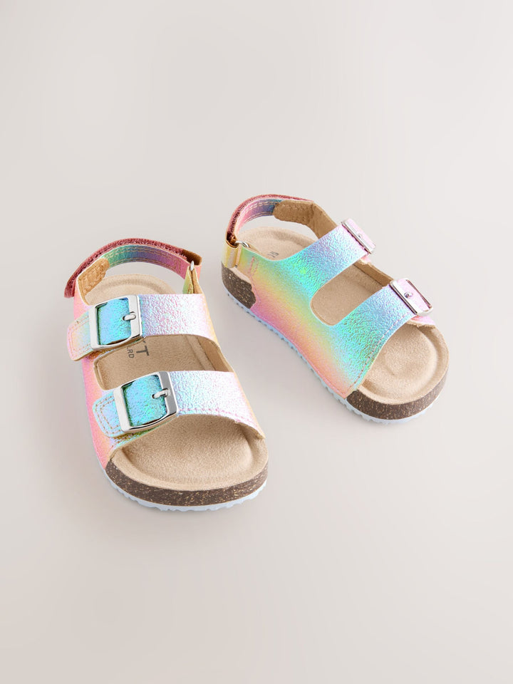 Multi Glitter Wide Fit (G) Double Buckle Cushioned Footbed Sandals