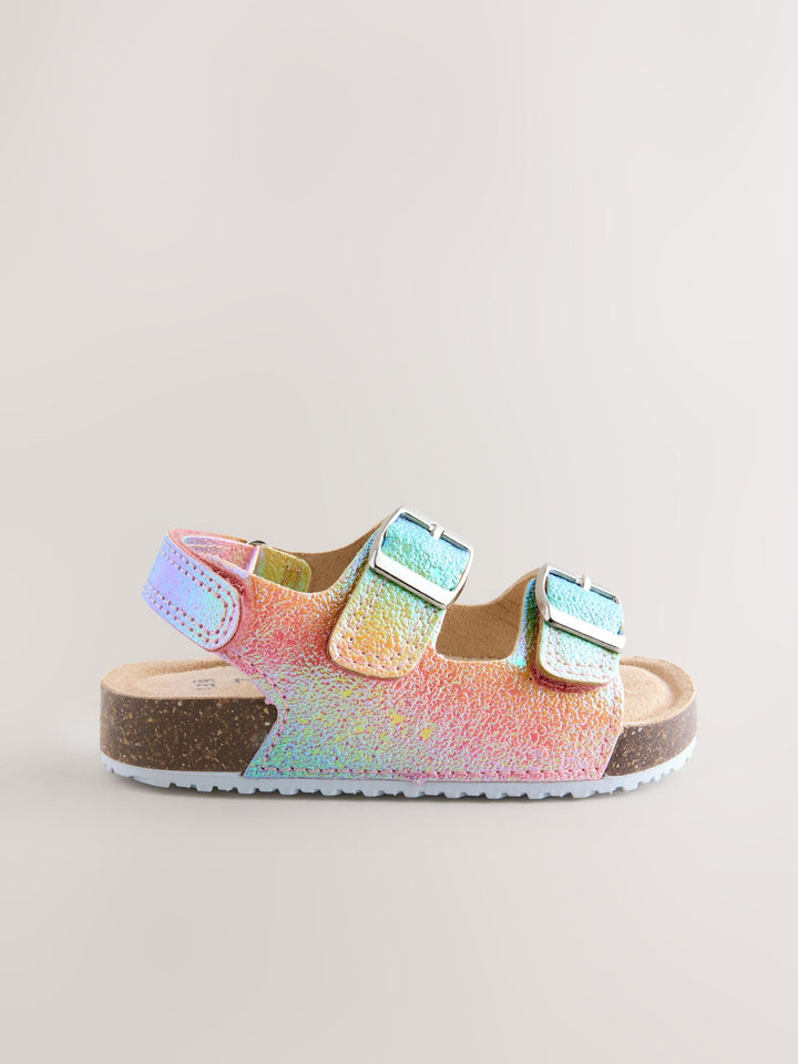 Multi Glitter Wide Fit (G) Double Buckle Cushioned Footbed Sandals