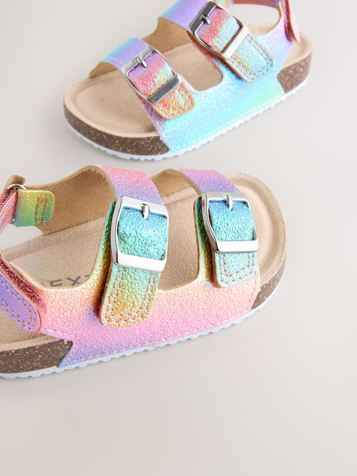 Multi Glitter Wide Fit (G) Double Buckle Cushioned Footbed Sandals