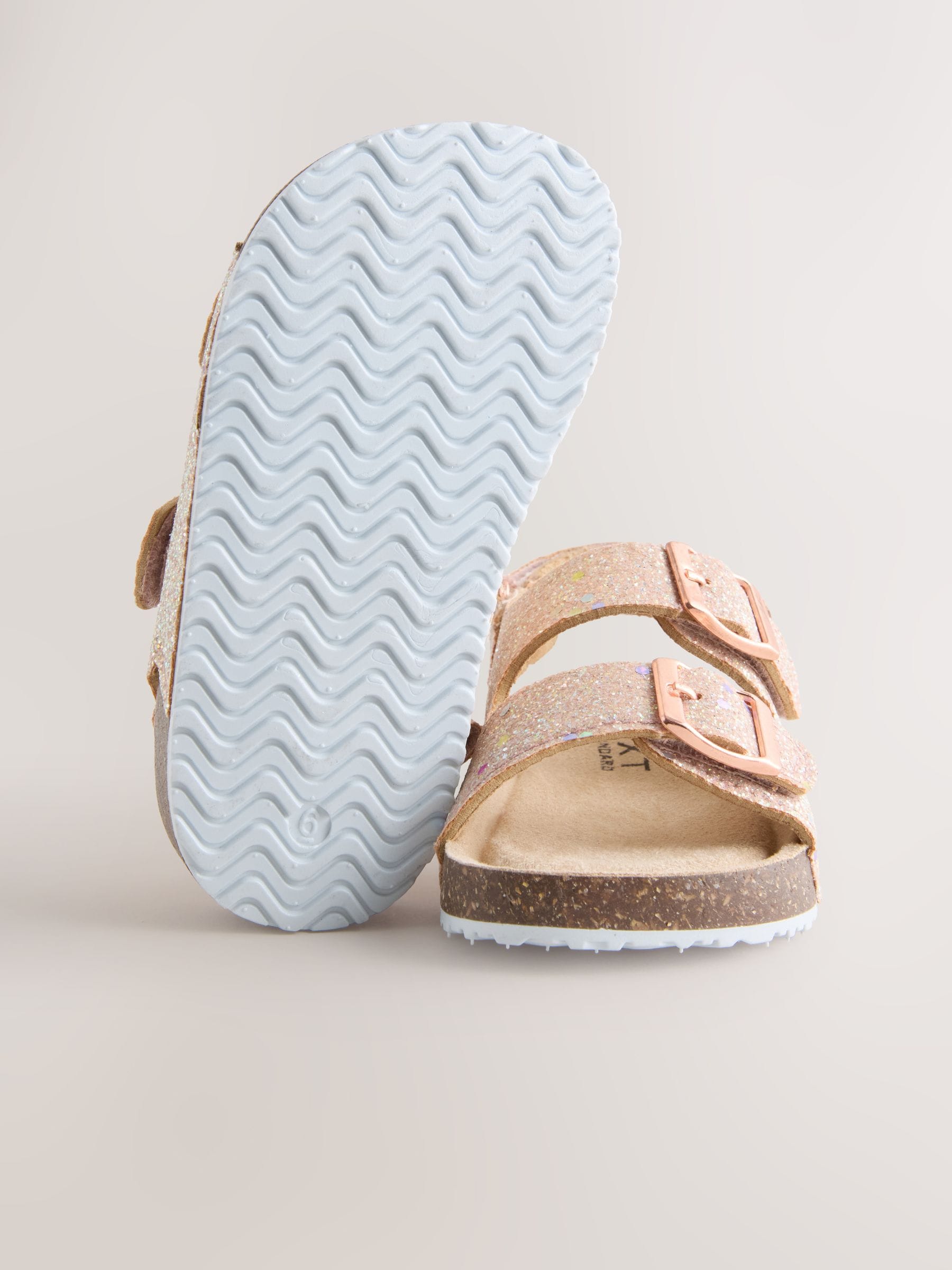 Rose Gold Glitter Standard Fit (F) Double Buckle Cushioned Footbed Sandals