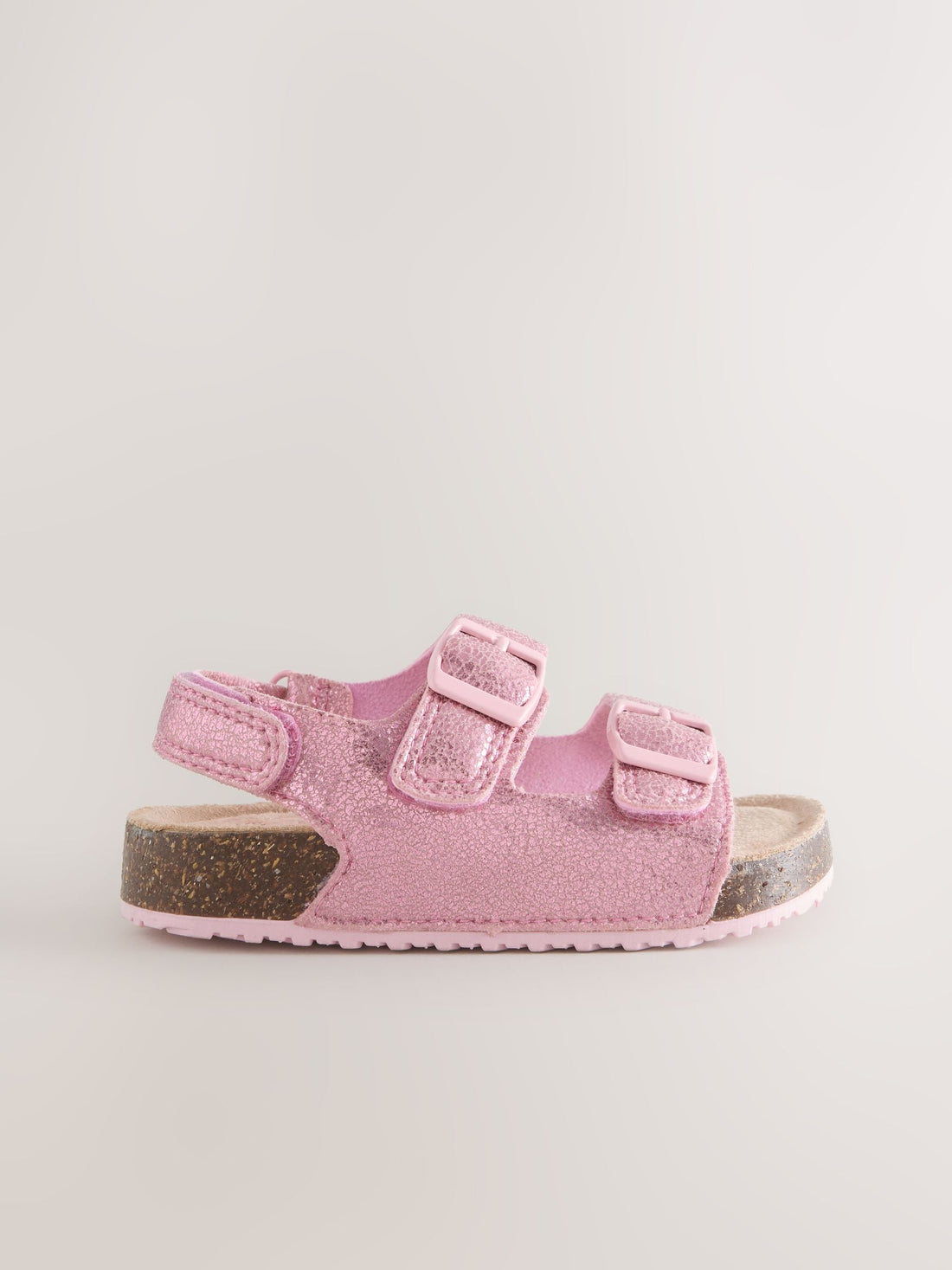 Pink Metallic Wide Fit (G) Double Buckle Cushioned Footbed Sandals
