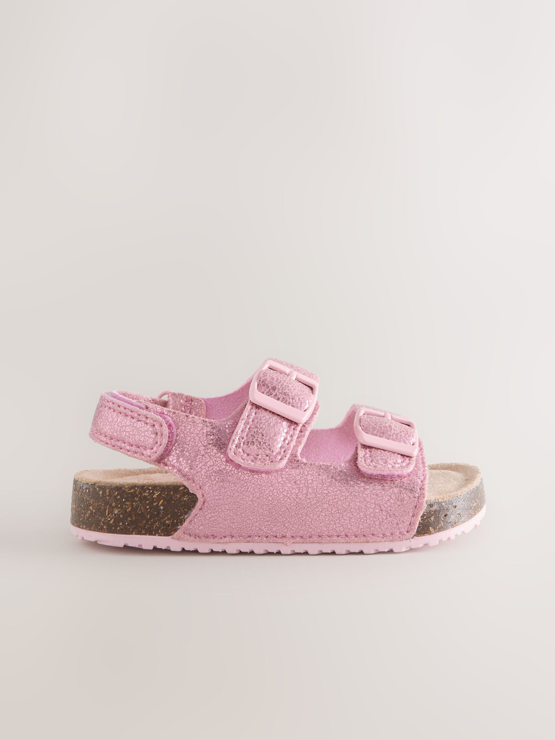Pink Metallic Wide Fit (G) Double Buckle Cushioned Footbed Sandals