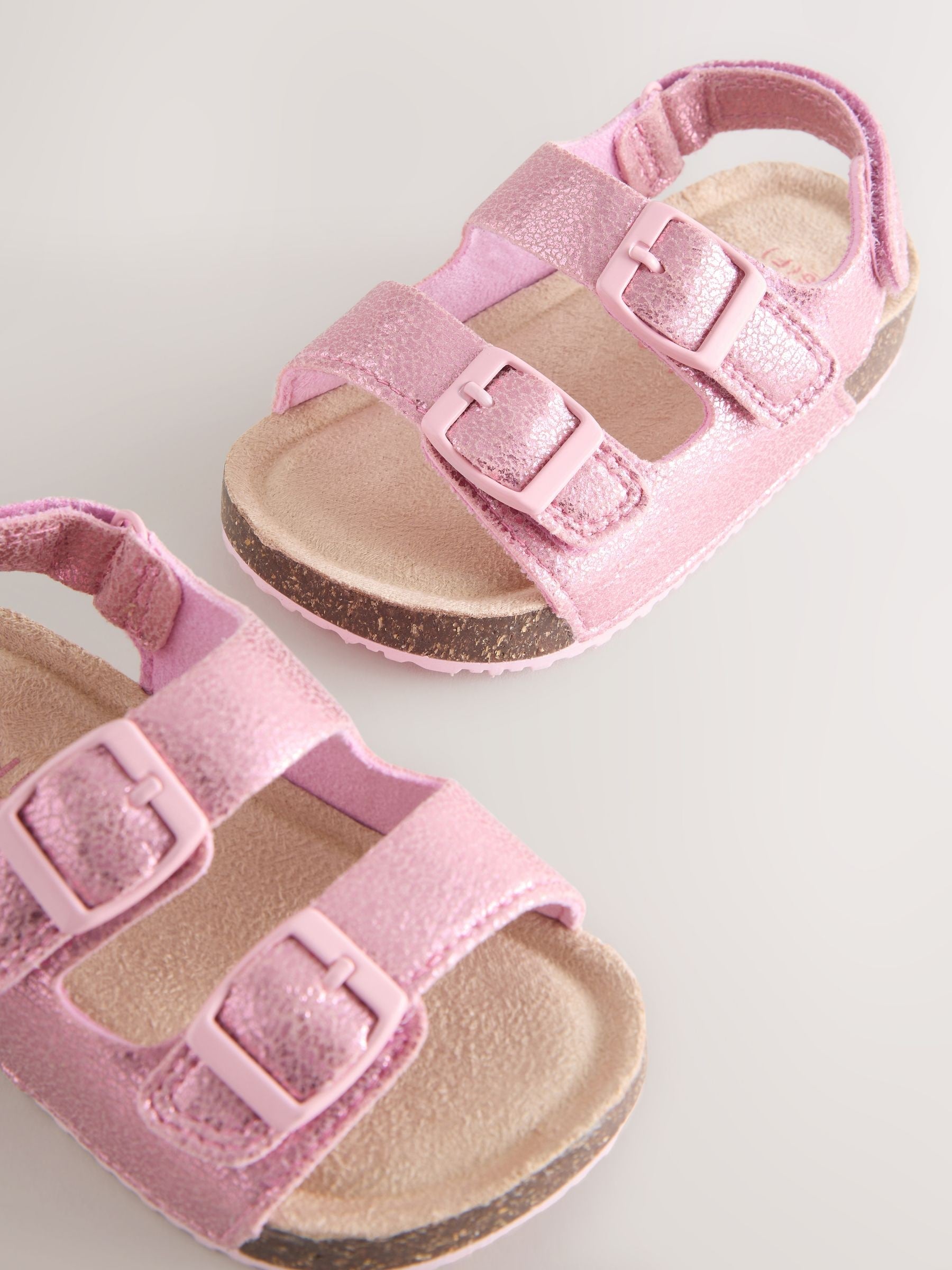 Pink Metallic Wide Fit (G) Double Buckle Cushioned Footbed Sandals