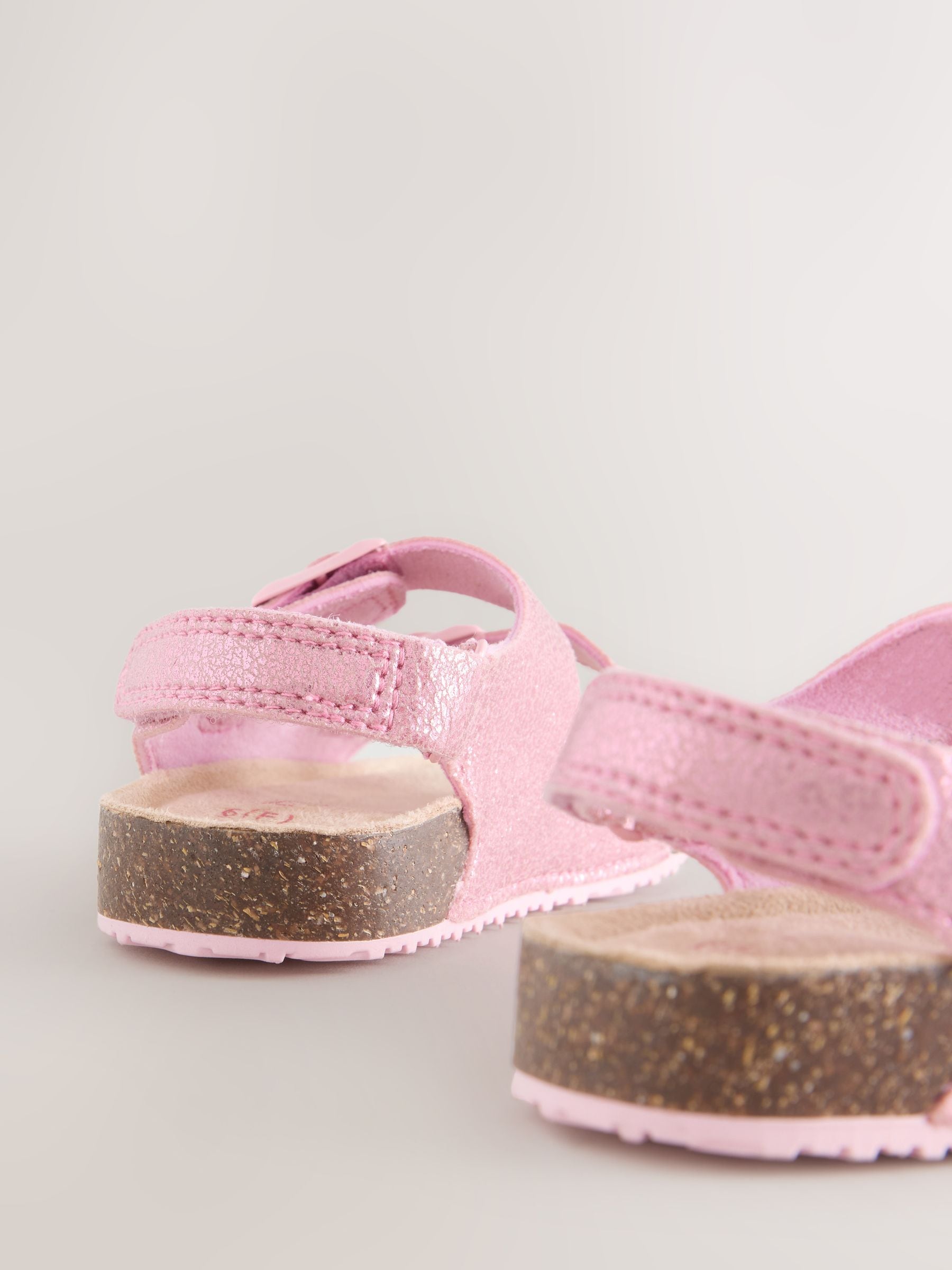 Pink Metallic Wide Fit (G) Double Buckle Cushioned Footbed Sandals