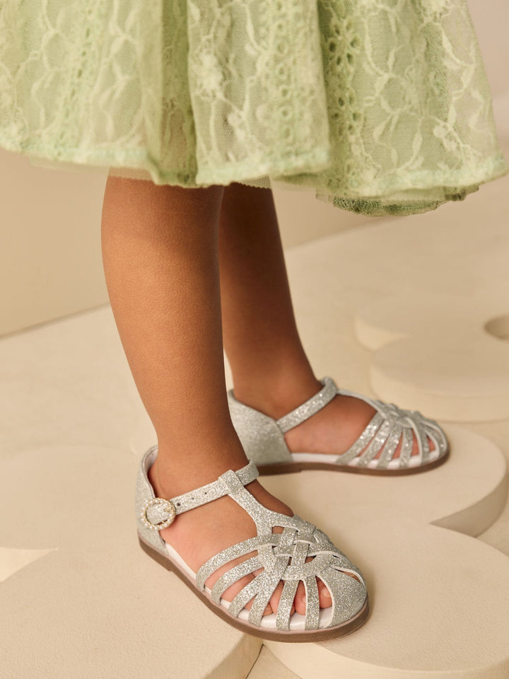 Gold Glitter Standard Fit (F) Fisherman Heart Occasion Sandals