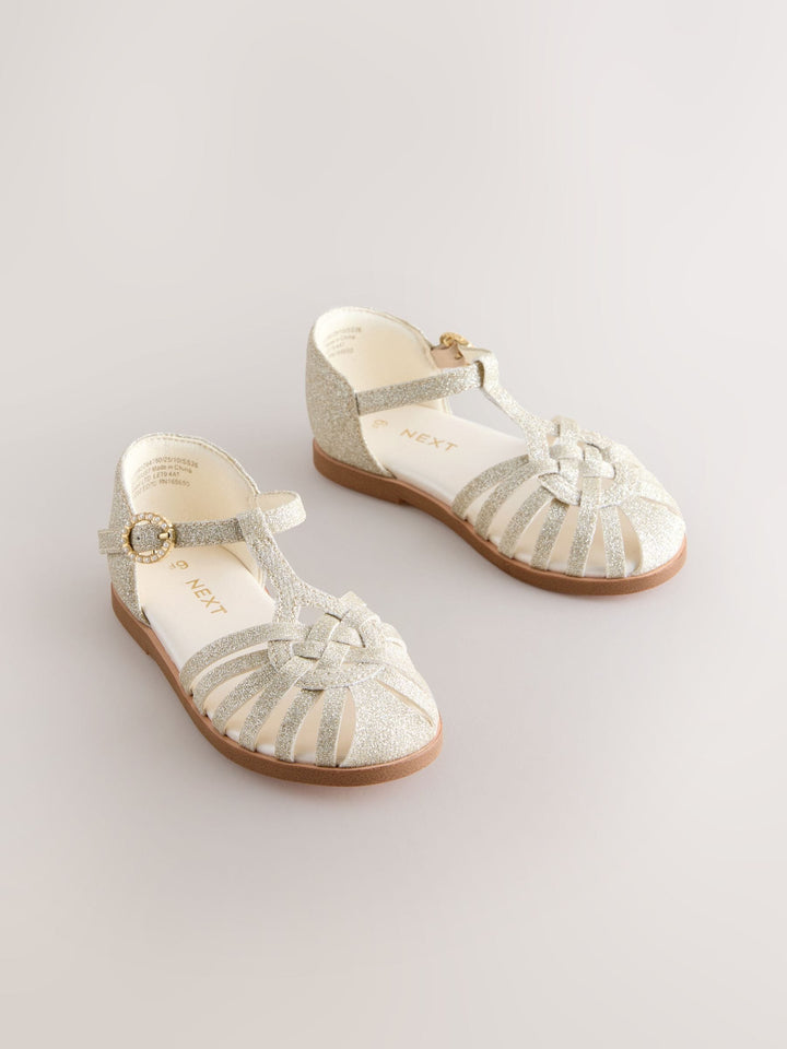 Gold Glitter Standard Fit (F) Fisherman Heart Occasion Sandals