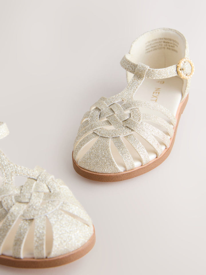 Gold Glitter Standard Fit (F) Fisherman Heart Occasion Sandals