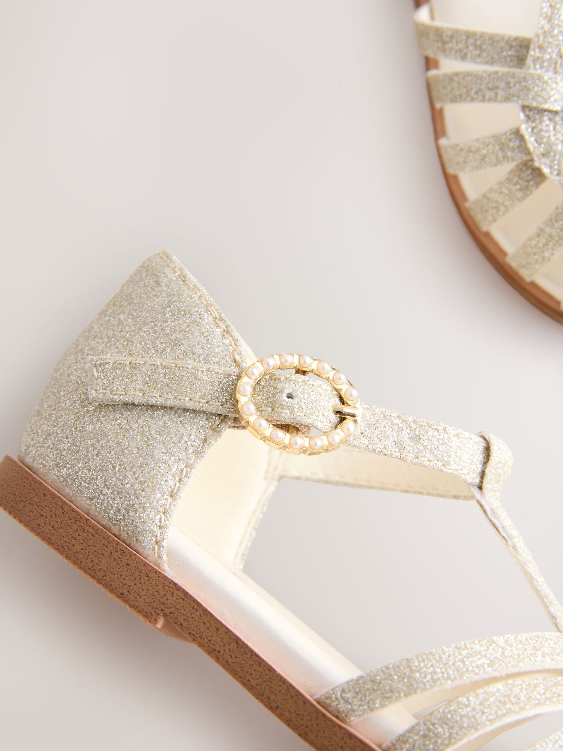 Gold Glitter Wide Fit (G) Fisherman Heart Occasion Sandals