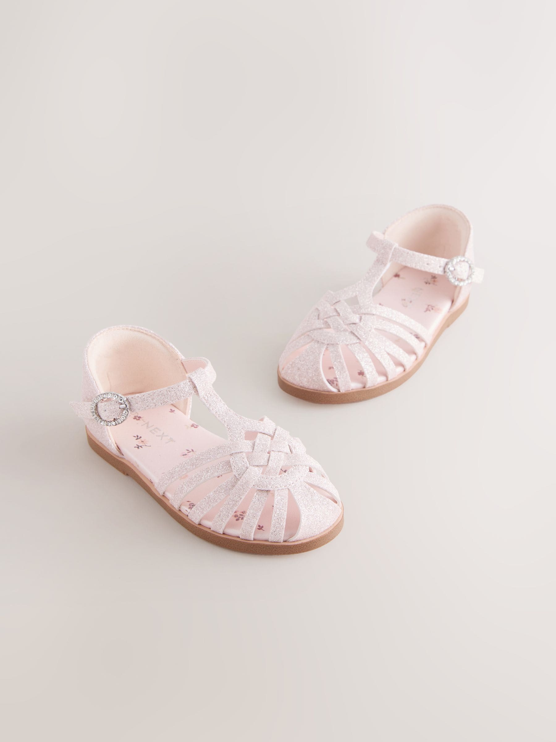 Pink Glitter Standard Fit (F) Fisherman Heart Occasion Sandals