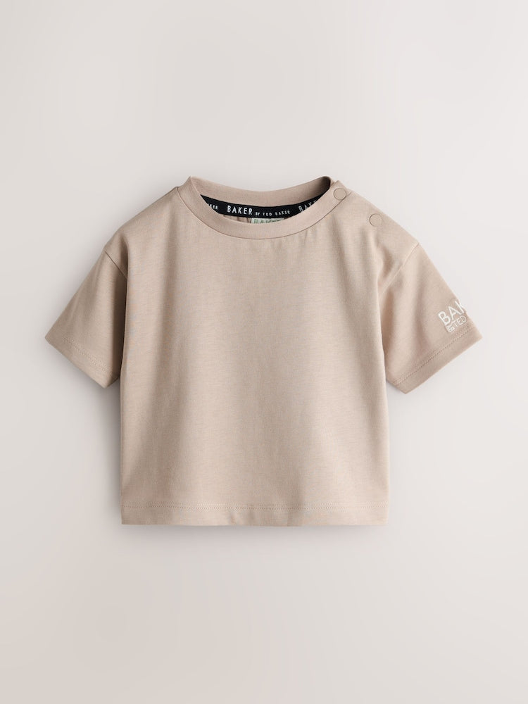 Baker by Ted Baker Stone Striped Dungaree and Short Sleeve T-Shirt Set