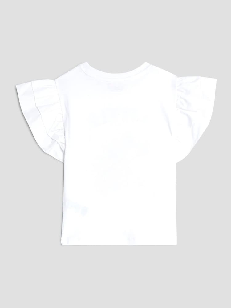 River Island White Girls Frill Sleeve Bear Print T-Shirt