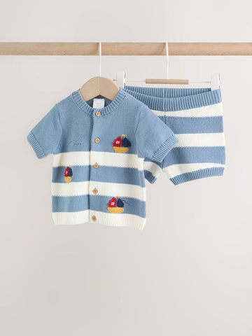 Blue Nautical Stripe Knitted Top and Shorts Baby Set (0mths-2yrs)