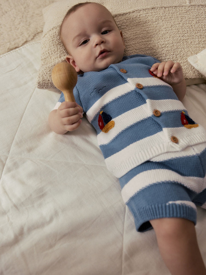 Blue Nautical Stripe Knitted Top and Shorts Baby Set (0mths-2yrs)
