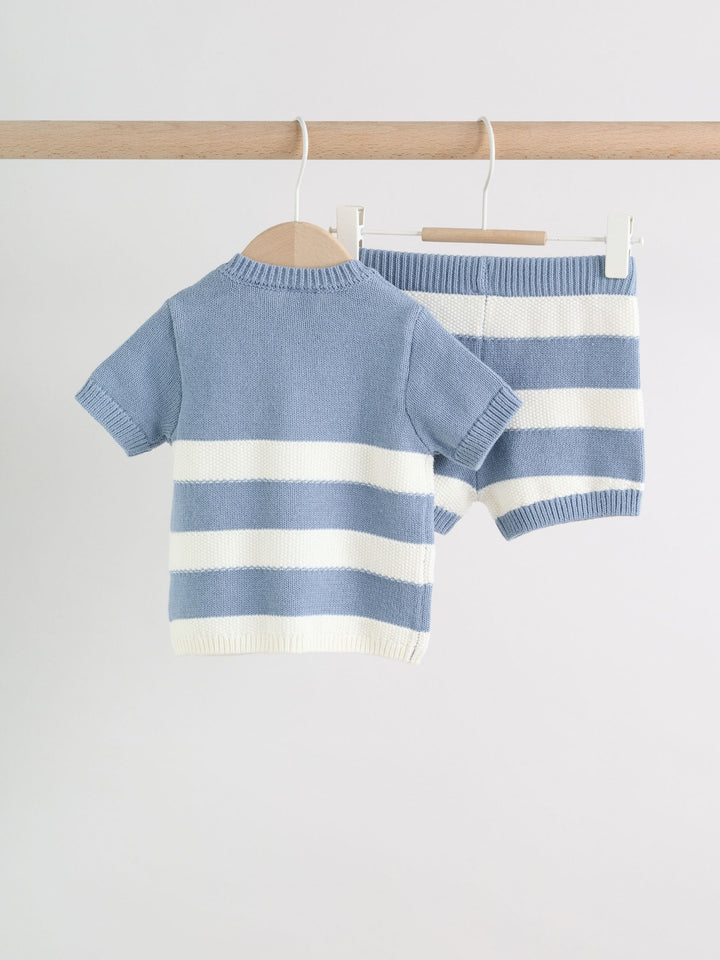 Blue Nautical Stripe Knitted Top and Shorts Baby Set (0mths-2yrs)