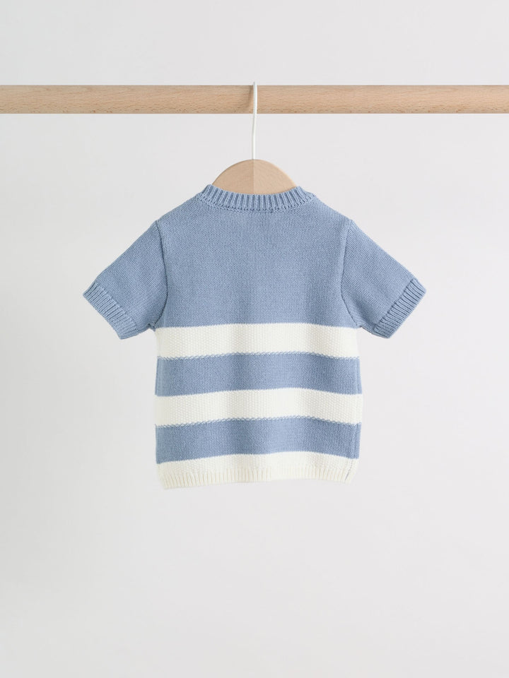 Blue Nautical Stripe Knitted Top and Shorts Baby Set (0mths-2yrs)