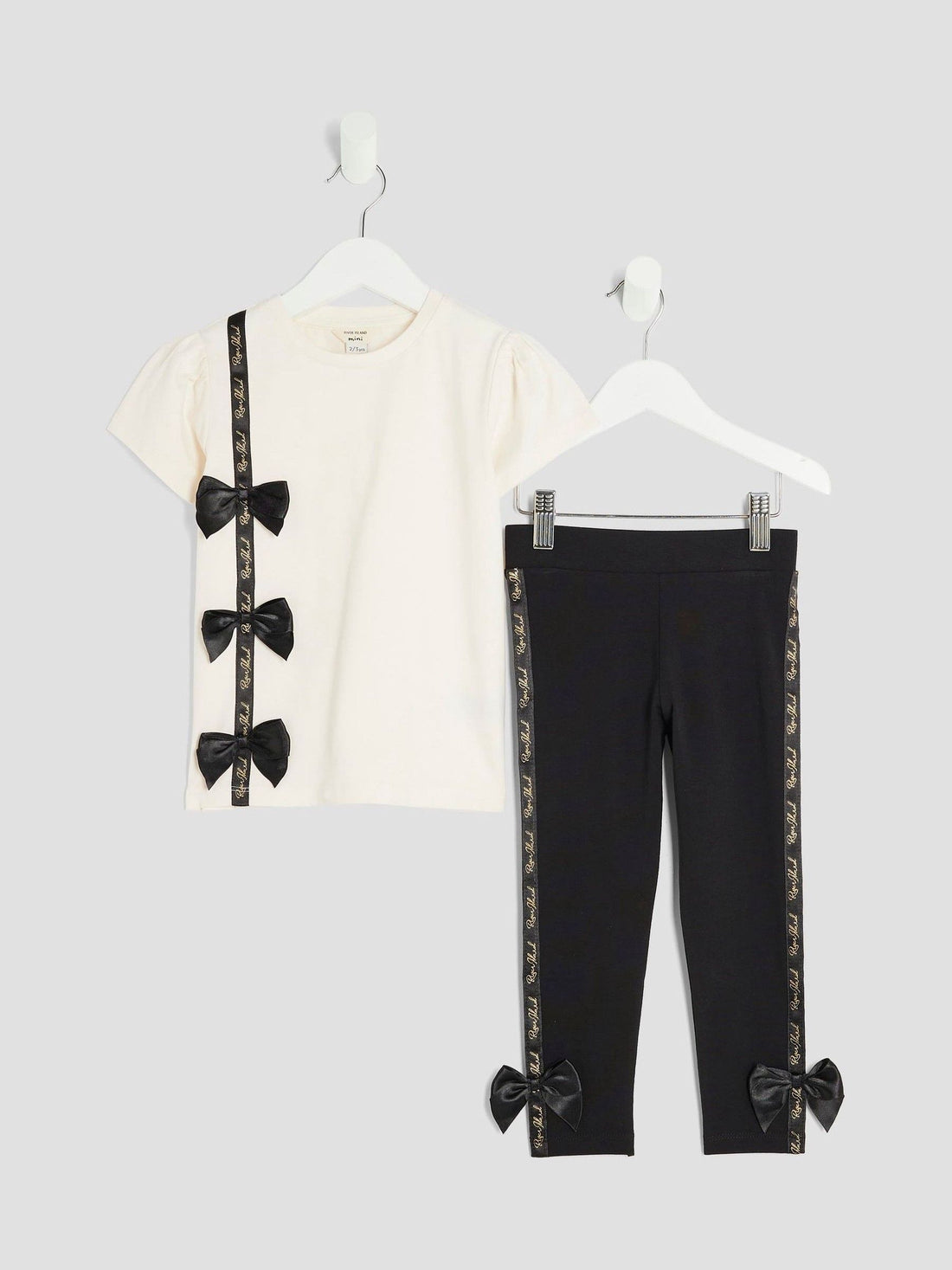 River Island Cream Girls Branded Bow T-Shirt Set