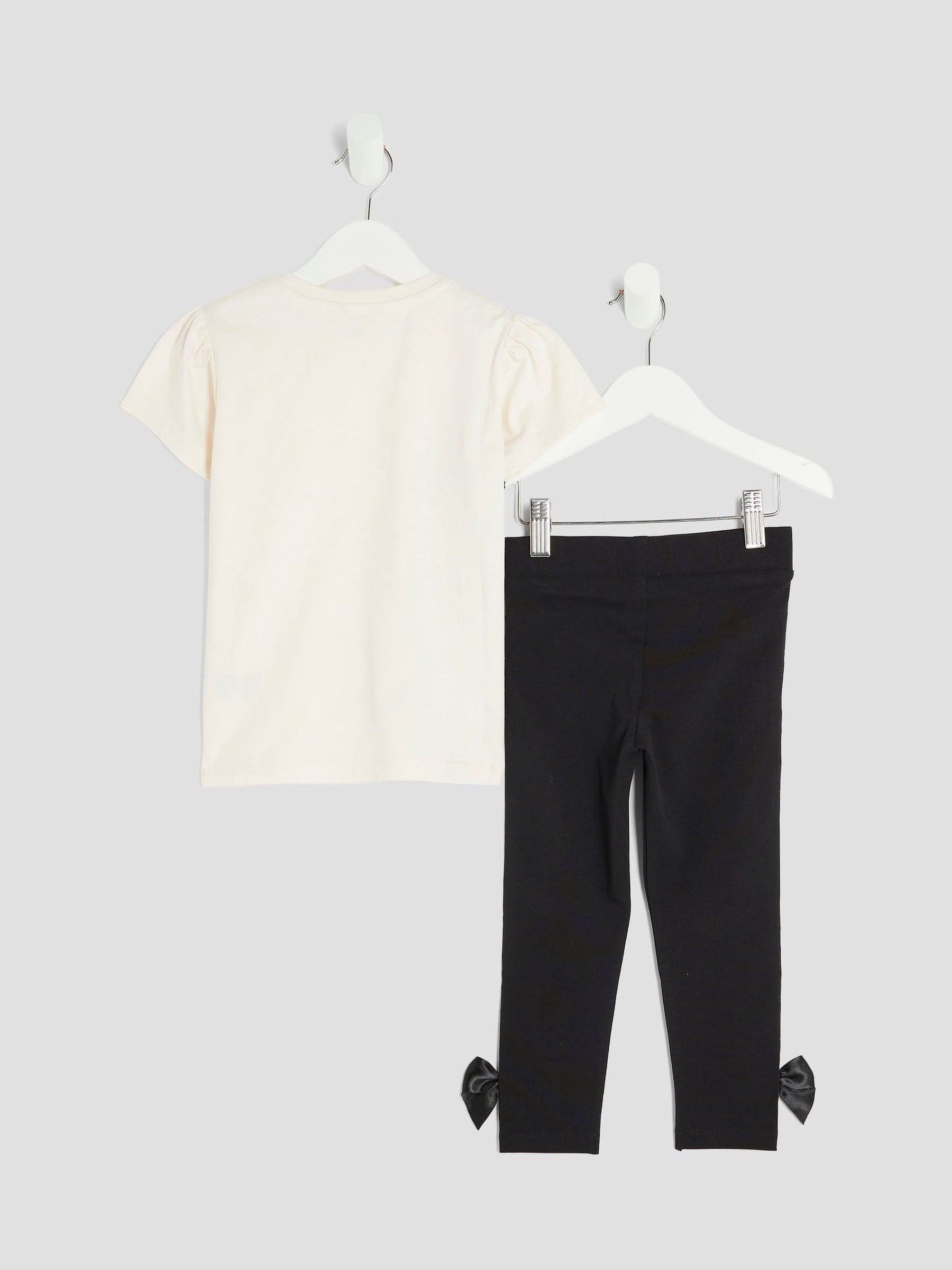 River Island Cream Girls Branded Bow T-Shirt Set