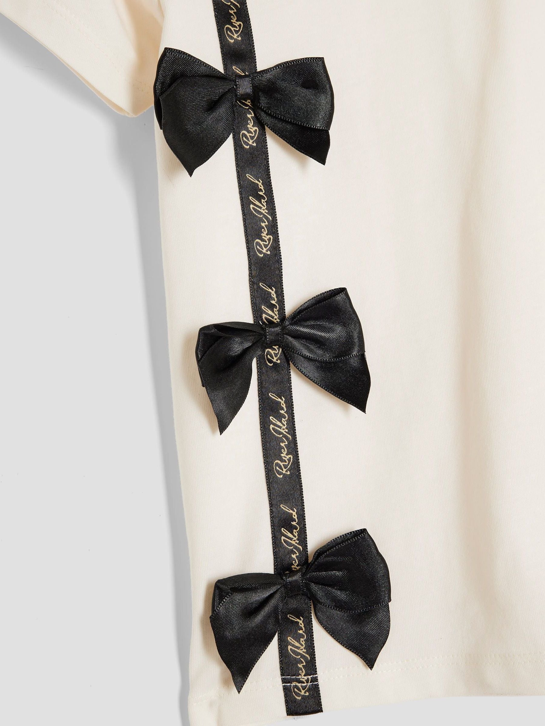 River Island Cream Girls Branded Bow T-Shirt Set