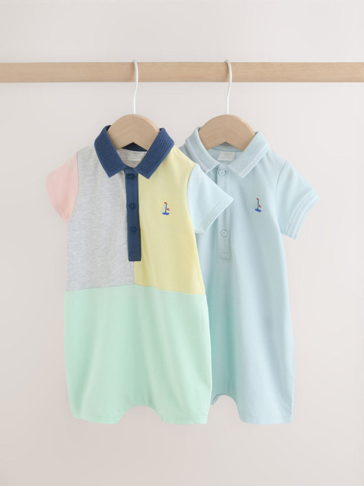 Grey colourblock Smart Collar Baby Rompers 2 Pack