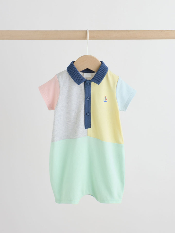 Grey colourblock Smart Collar Baby Rompers 2 Pack