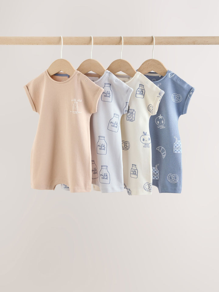 Blue/Neutral 100% Cotton Baby Rompers 4 Pack