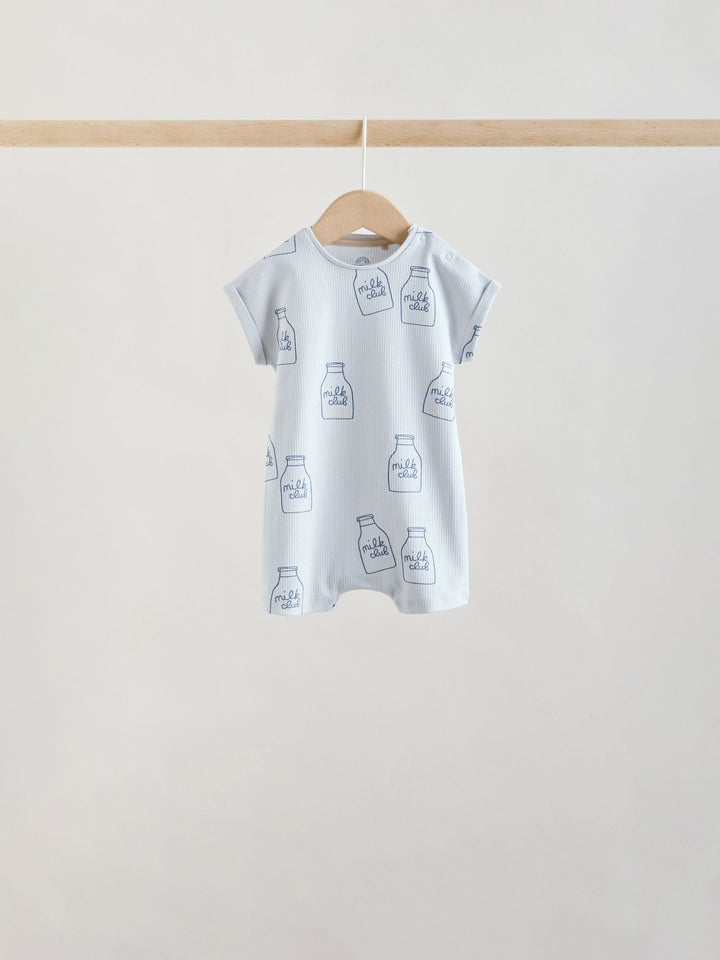 Blue/Neutral 100% Cotton Baby Rompers 4 Pack