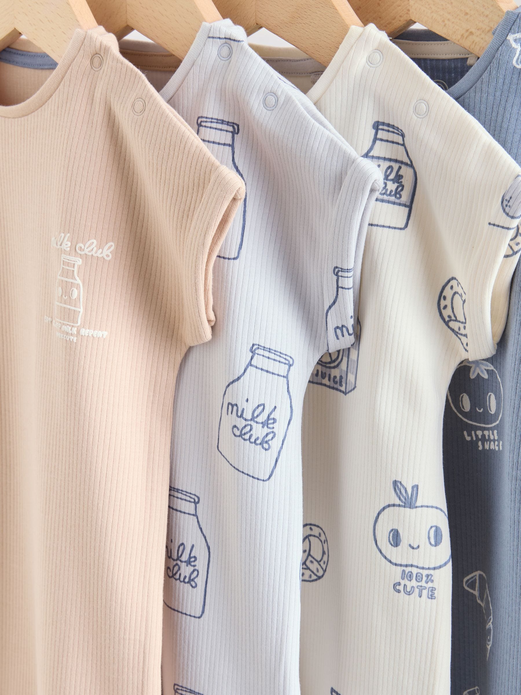 Blue/Neutral Cotton RIch Baby Rompers 4 Pack
