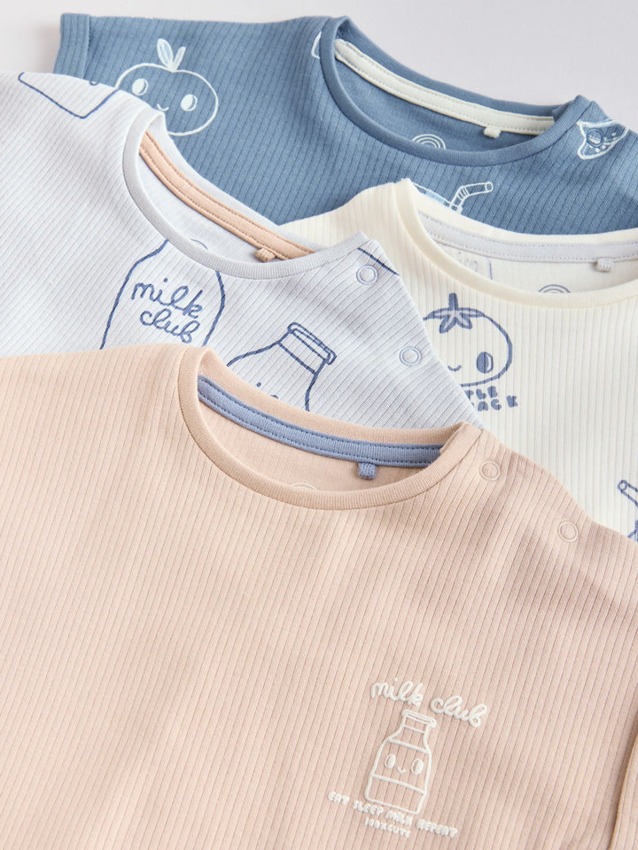 Blue/Neutral 100% Cotton Baby Rompers 4 Pack