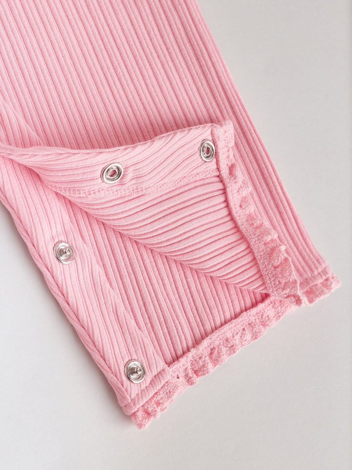 Pink Tonal Button Through Wide Leg Jersey Baby Rompers 3 Pack