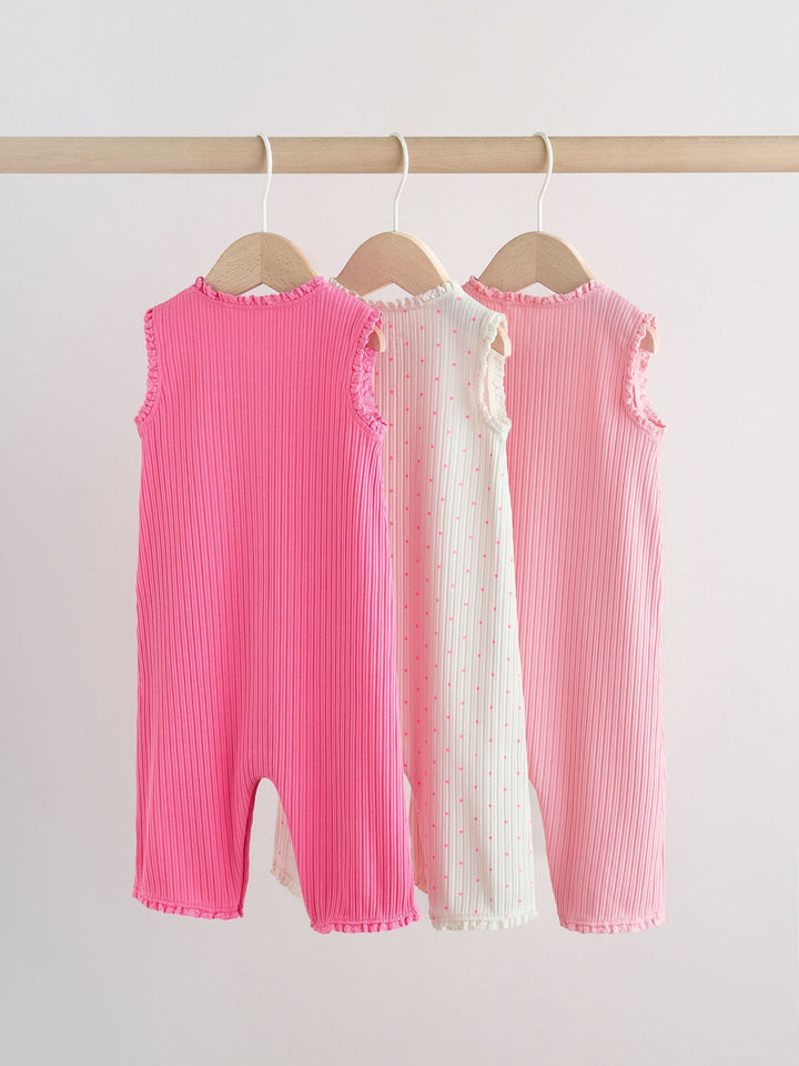 Pink Tonal Button Through Wide Leg Jersey Baby Rompers 3 Pack