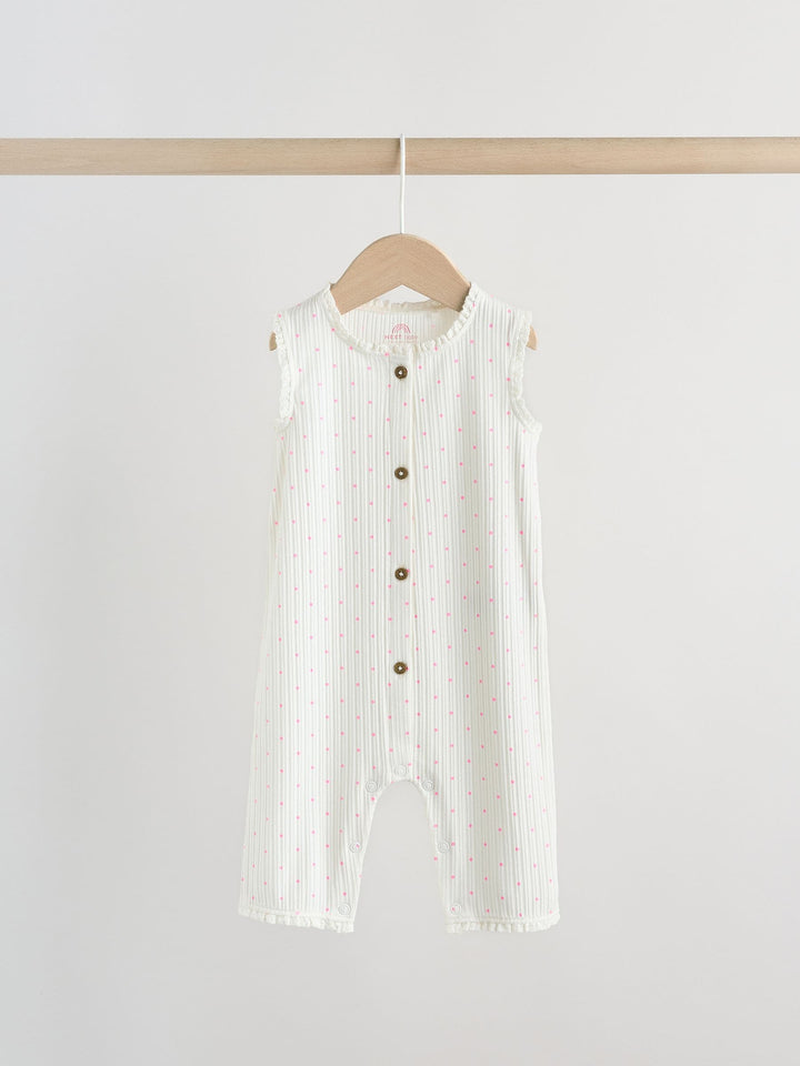 Pink Tonal Button Through Wide Leg Jersey Baby Rompers 3 Pack