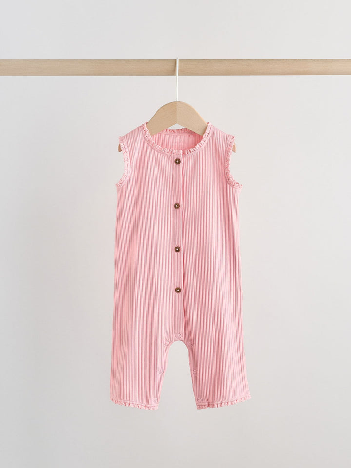 Pink Tonal Button Through Wide Leg Jersey Baby Rompers 3 Pack