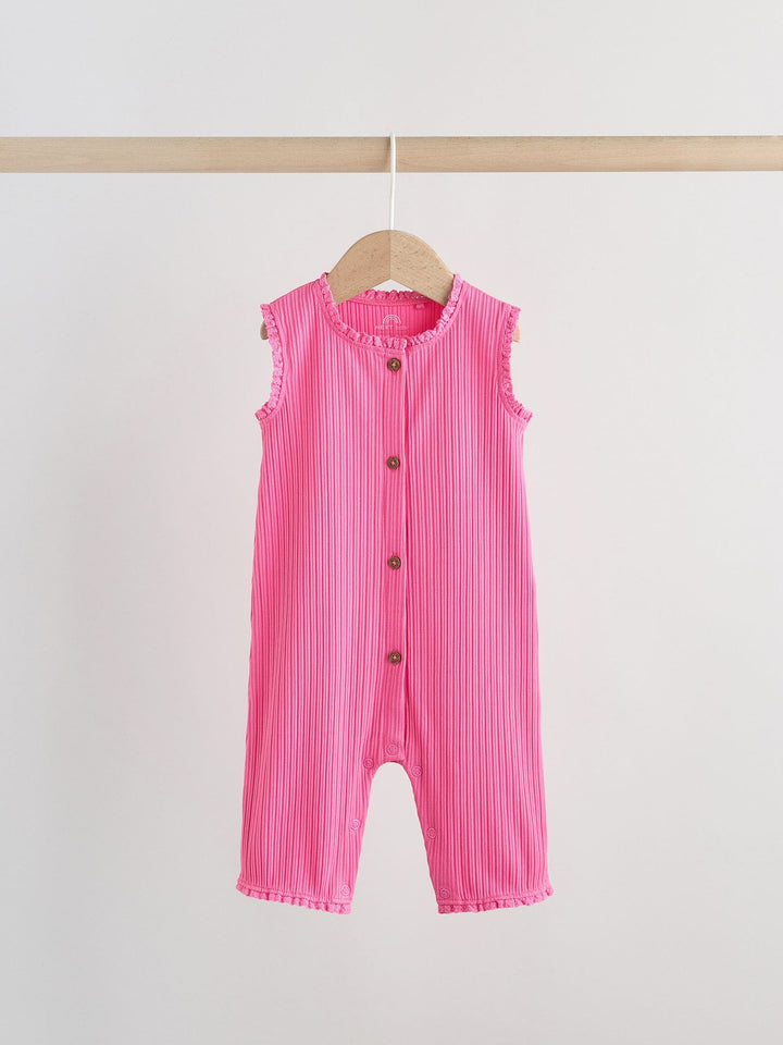 Pink Tonal Button Through Wide Leg Jersey Baby Rompers 3 Pack