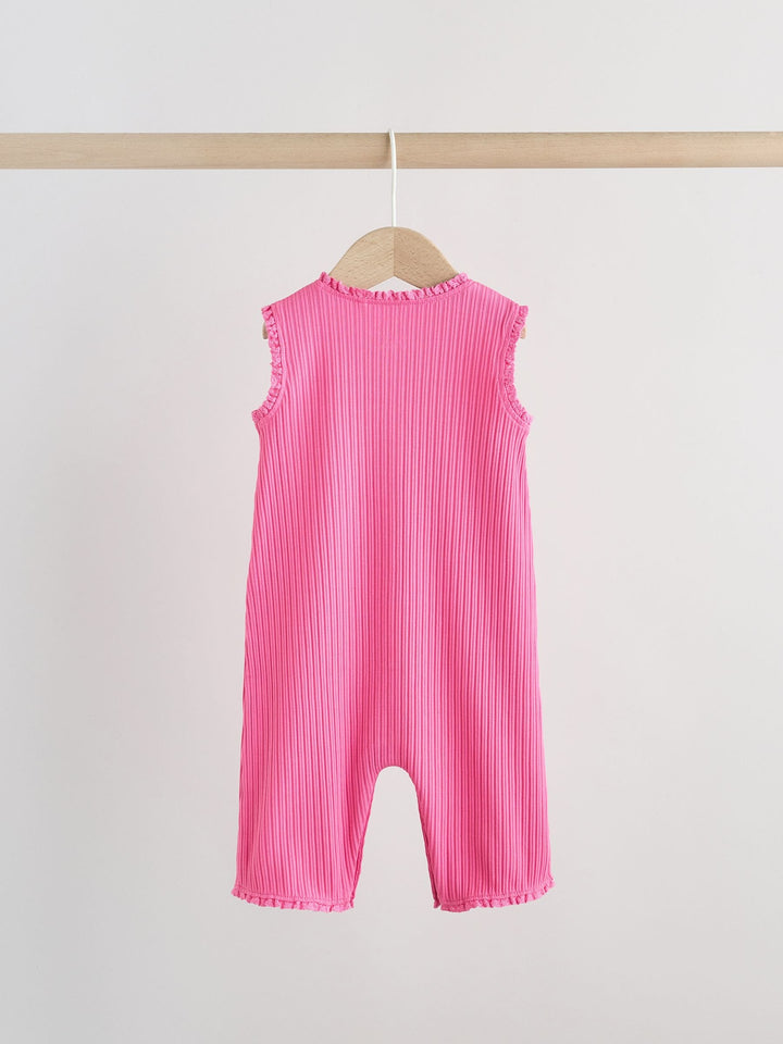 Pink Tonal Button Through Wide Leg Jersey Baby Rompers 3 Pack