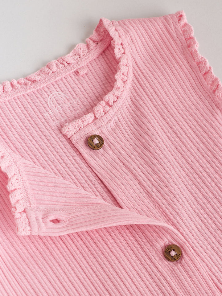 Pink Tonal Button Through Wide Leg Jersey Baby Rompers 3 Pack