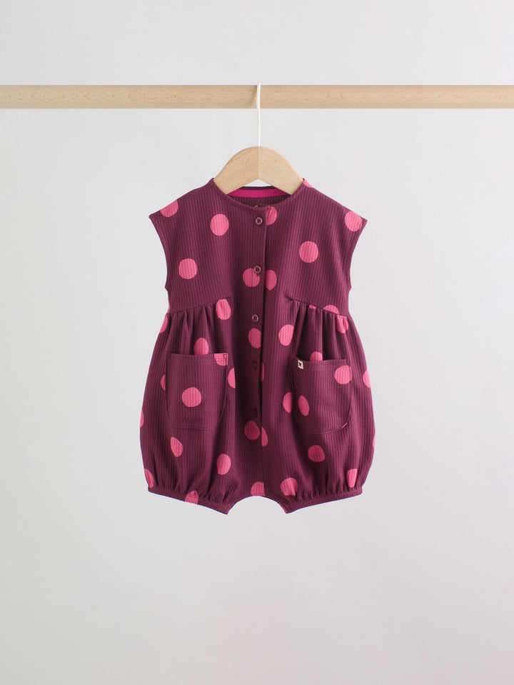 Pink Polka Dot Button Through Baby Rompers 3 Pack