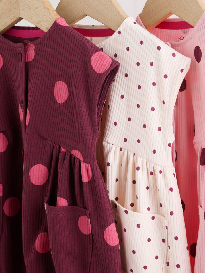 Pink Polka Dot Button Through Baby Rompers 3 Pack